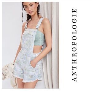 Anthropologie Pilcro Watercolor Floral Denim Cutoff Overalls NWT